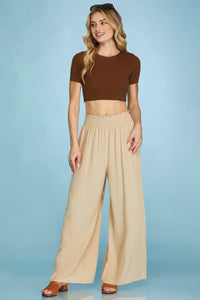 Flowy (Tan) Smocked Waist Woven Pants