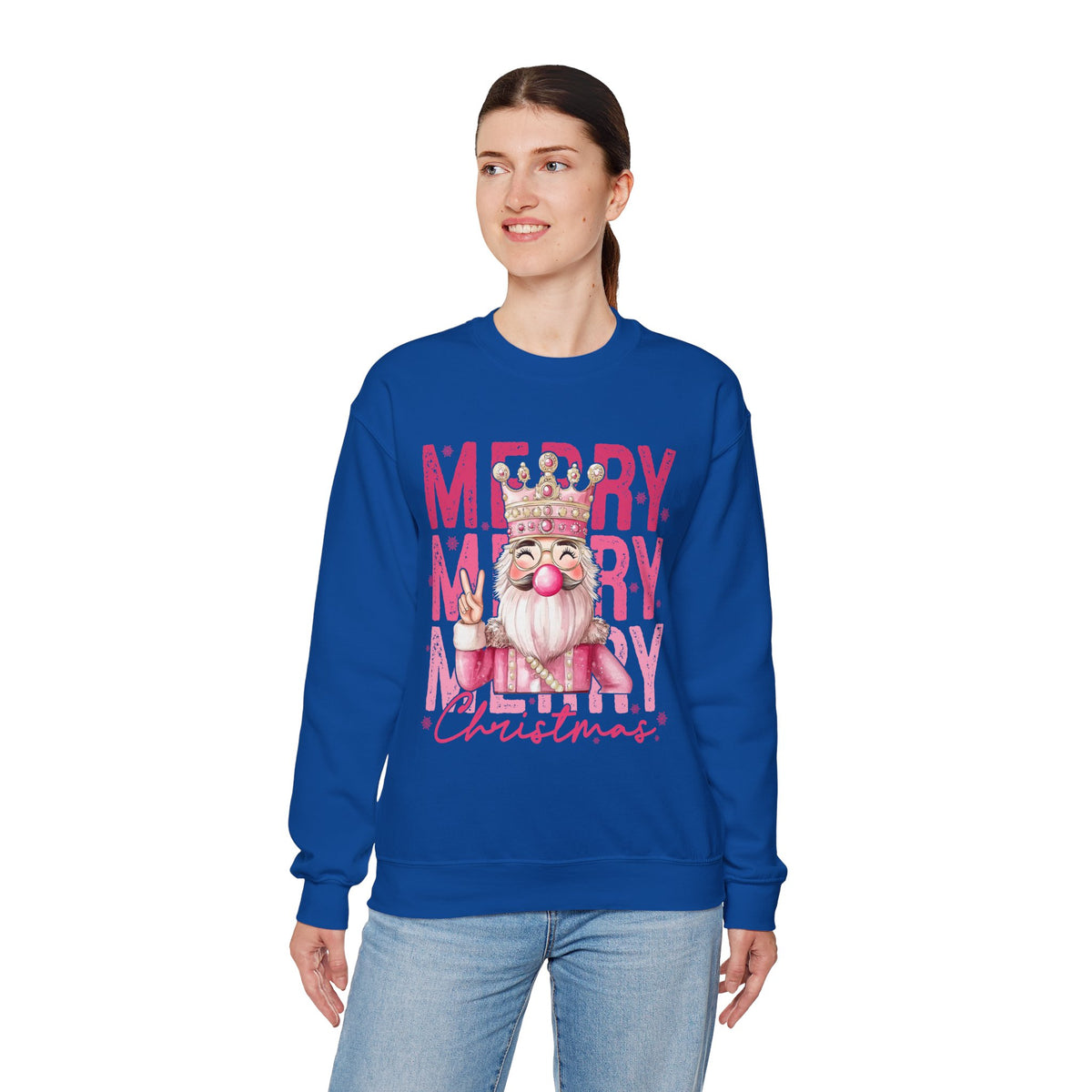Merry Christmas - Cute Pink Bubblegum Nutcracker – Gildan Heavy Blend | Trendy Women’s Soft Sweatshirt. Direct to Garment. Printed & Shipped in the USA. Unisex Sizes.