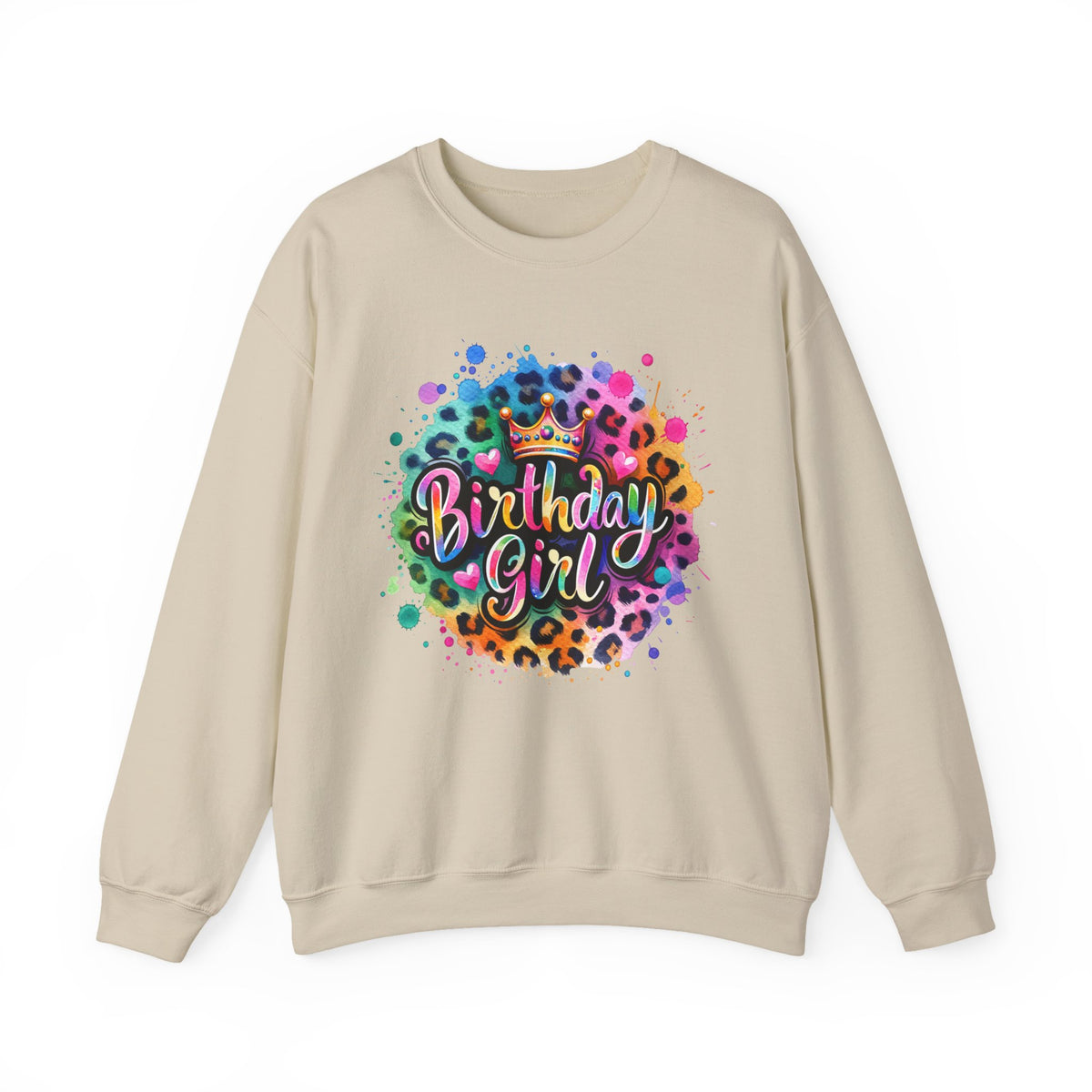Birthday Girl, Neon Leopard – Gildan Heavy Blend | Trendy Women’s Soft Sweatshirt. Direct to Garment. Printed & Shipped in the USA. Unisex Sizes.