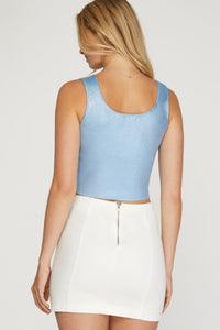 Metallic (Light Blue) Ribbed Cropped Tank Top