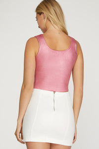 Metallic (Pink) Ribbed Cropped Tank Top