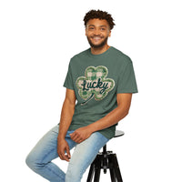 Lucky Shamrock Faux Knit - Comfort Colors | Trendy Men's and Women's T-Shirt. Direct to Garment. Printed & Shipped in the USA. Unisex Sizes.