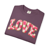 Faux Crochet Checkered LOVE - Comfort Colors | Trendy Women's T-Shirt. Direct to Garment. Printed & Shipped in the USA. Unisex Sizes.