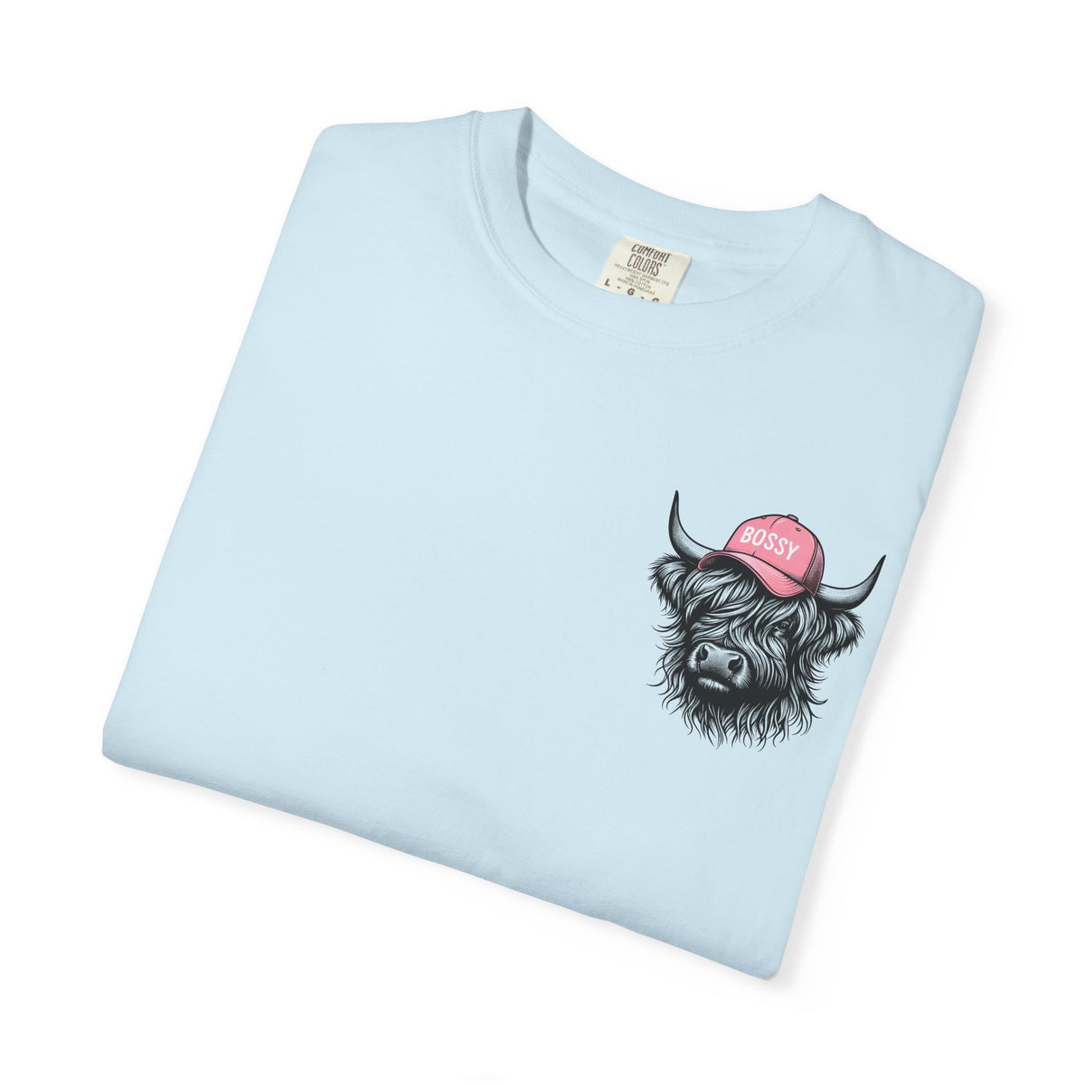 Head Heffa Highland Cow, Front & Back Print - Comfort Colors | Trendy Women's T-Shirt. Direct to Garment. Printed & Shipped in the USA. Unisex Sizes.