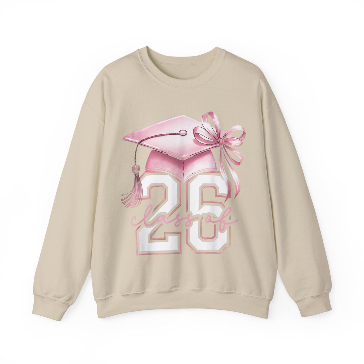 Pink Coquette, Class of 2026 Graduation Cap – Gildan Heavy Blend | Trendy Women’s Soft Sweatshirt. Direct to Garment. Printed & Shipped in the USA. Unisex Sizes.