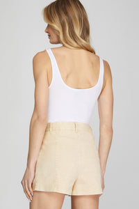 Khaki Stretchy Soft Denim Shorts