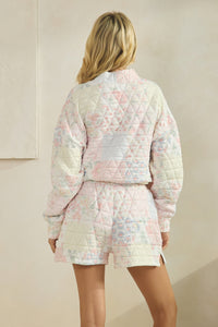 Floral Textured Quilted-Print Lounge Shorts with Pockets