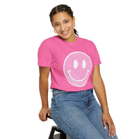 Faux Glitter Smiley - Comfort Colors | Trendy Women's T-Shirt. Direct to Garment. Printed & Shipped in the USA. Unisex Sizes.