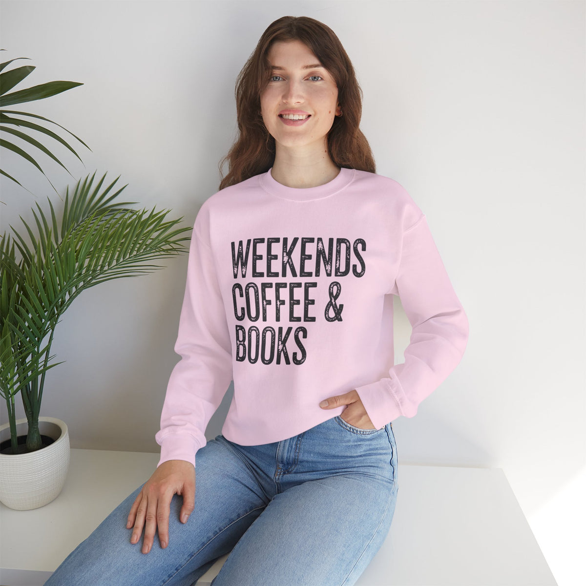 Weekends, Coffee & Books – Gildan Heavy Blend | Trendy Women’s and Men's Soft Sweatshirt. Direct to Garment. Printed & Shipped in the USA. Unisex Sizes.