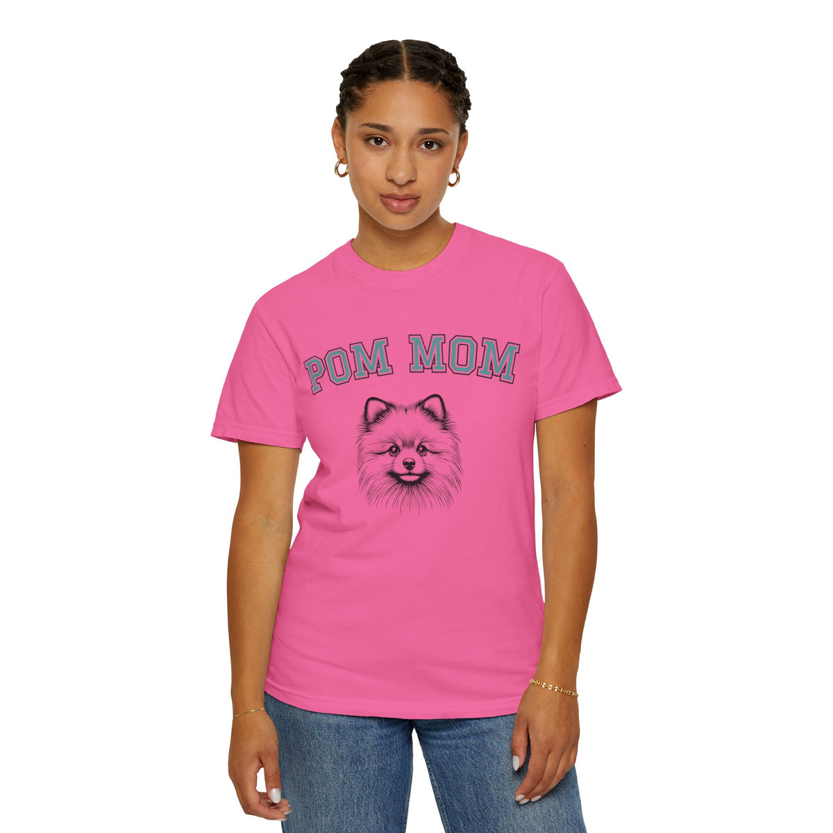 Pom Mom, Varsity - Comfort Colors | Trendy Women's T-Shirt. Direct to Garment. Printed & Shipped in the USA. Unisex Sizes.