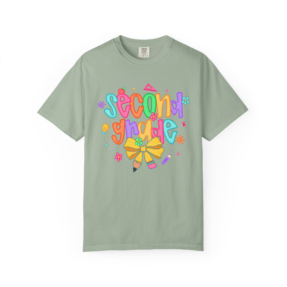 Coquette Second Grade Pencil Bow - Comfort Colors | Trendy Women's T-Shirt. Direct to Garment. Printed & Shipped in the USA. Unisex Sizes.