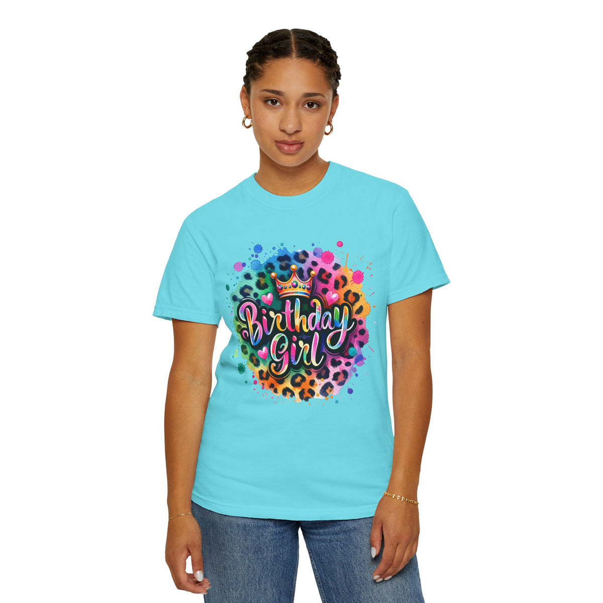 Birthday Girl, Neon Leopard - Comfort Colors | Trendy Women's T-Shirt. Direct to Garment. Printed & Shipped in the USA. Unisex Sizes.