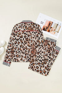 Leopard Print with Black/White Striped Accents 2pc Pants Pajama Set
