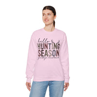 Hello Hunting Season Goodbye Husband Camouflage Wife – Gildan Heavy Blend | Trendy Women’s Soft Sweatshirt. Direct to Garment. Printed & Shipped in the USA. Unisex Sizes.