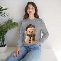 Cute Leopard Faux Knit Snowman Winter – Gildan Heavy Blend | Trendy Women’s Soft Sweatshirt. Direct to Garment. Printed & Shipped in the USA. Unisex Sizes.