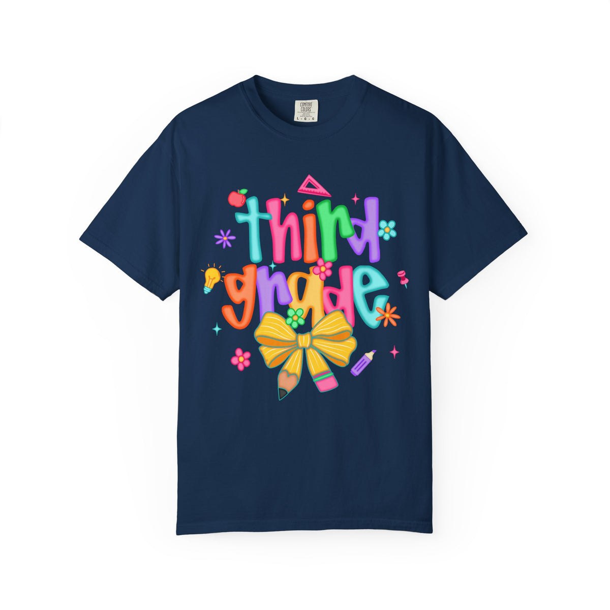 Coquette Third Grade Pencil Bow - Comfort Colors | Trendy Women's T-Shirt. Direct to Garment. Printed & Shipped in the USA. Unisex Sizes.