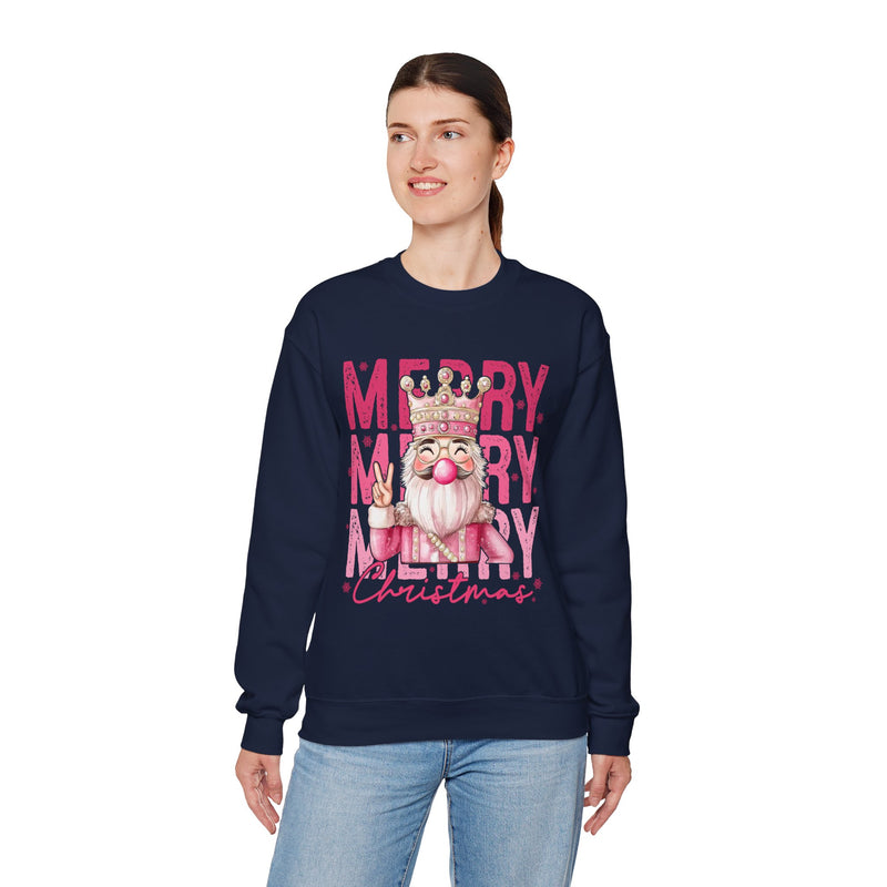 Merry Christmas - Cute Pink Bubblegum Nutcracker – Gildan Heavy Blend | Trendy Women’s Soft Sweatshirt. Direct to Garment. Printed & Shipped in the USA. Unisex Sizes.