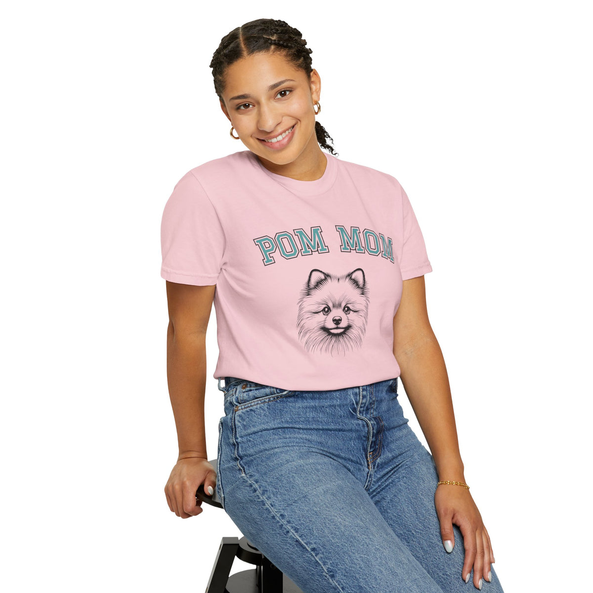 Pom Mom, Varsity - Comfort Colors | Trendy Women's T-Shirt. Direct to Garment. Printed & Shipped in the USA. Unisex Sizes.