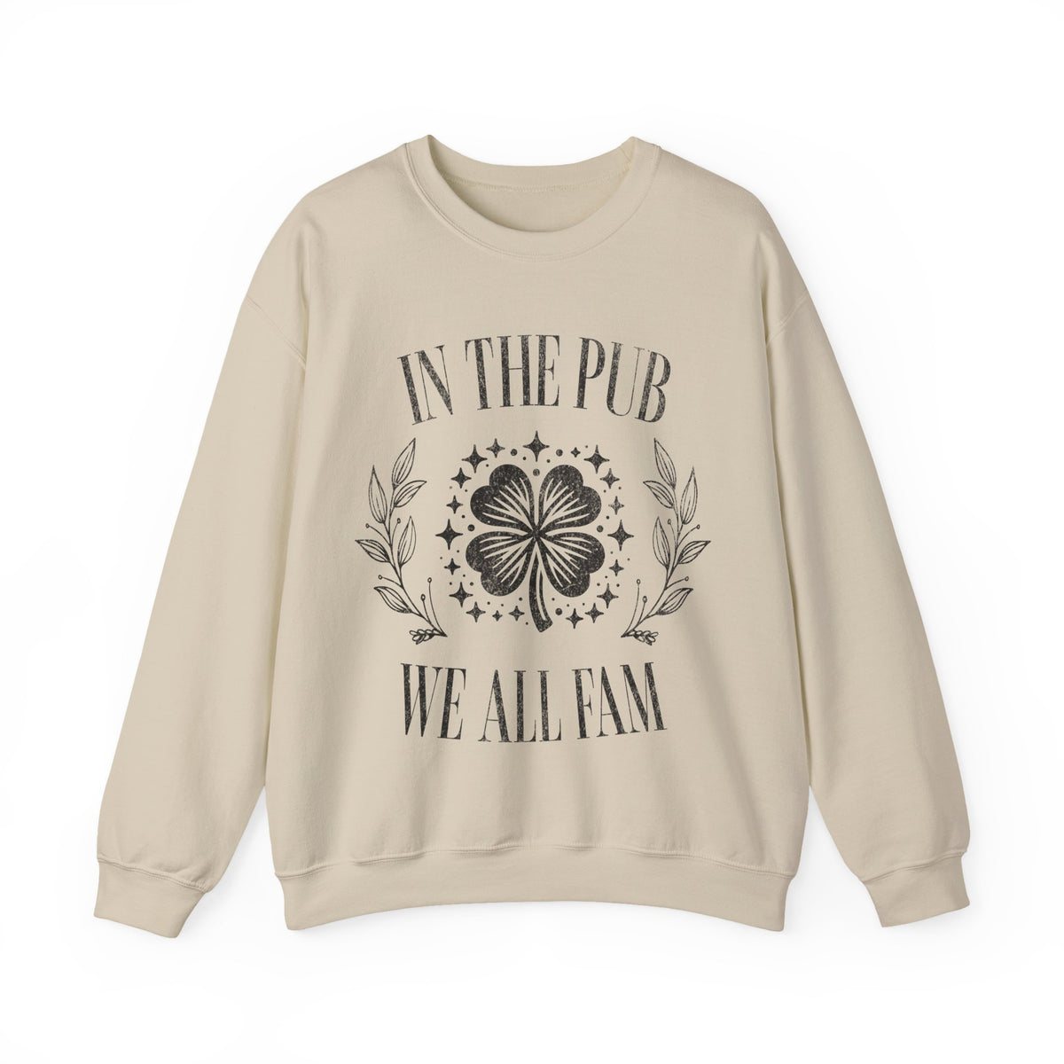 In the Pub We All Fam, Vintage – Gildan Heavy Blend | Trendy Women’s and Men's Soft Sweatshirt. Direct to Garment. Printed & Shipped in the USA. Unisex Sizes.