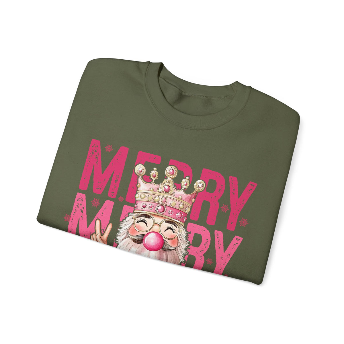 Merry Christmas - Cute Pink Bubblegum Nutcracker – Gildan Heavy Blend | Trendy Women’s Soft Sweatshirt. Direct to Garment. Printed & Shipped in the USA. Unisex Sizes.
