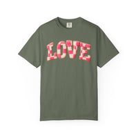 Faux Crochet Checkered LOVE - Comfort Colors | Trendy Women's T-Shirt. Direct to Garment. Printed & Shipped in the USA. Unisex Sizes.