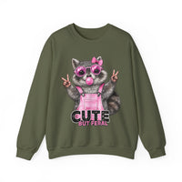 Cute But Feral, Raccoon in Pink Bibs – Gildan Heavy Blend | Trendy Women’s Soft Sweatshirt. Direct to Garment. Printed & Shipped in the USA. Unisex Sizes.