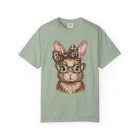 Bunny with Leopard Bow and Glasses - Comfort Colors | Trendy Women's T-Shirt. Direct to Garment. Printed & Shipped in the USA. Unisex Sizes.