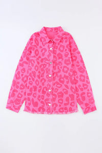 Vibrant Pink Leopard Print Lightweight Jean Jacket with Raw Hem