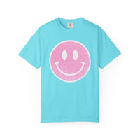 Faux Glitter Smiley - Comfort Colors | Trendy Women's T-Shirt. Direct to Garment. Printed & Shipped in the USA. Unisex Sizes.