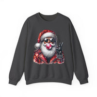 Biker Santa Leather Jacket Bubblegum – Gildan Heavy Blend | Trendy Women’s and Men's Soft Sweatshirt. Direct to Garment. Printed & Shipped in the USA. Unisex Sizes.