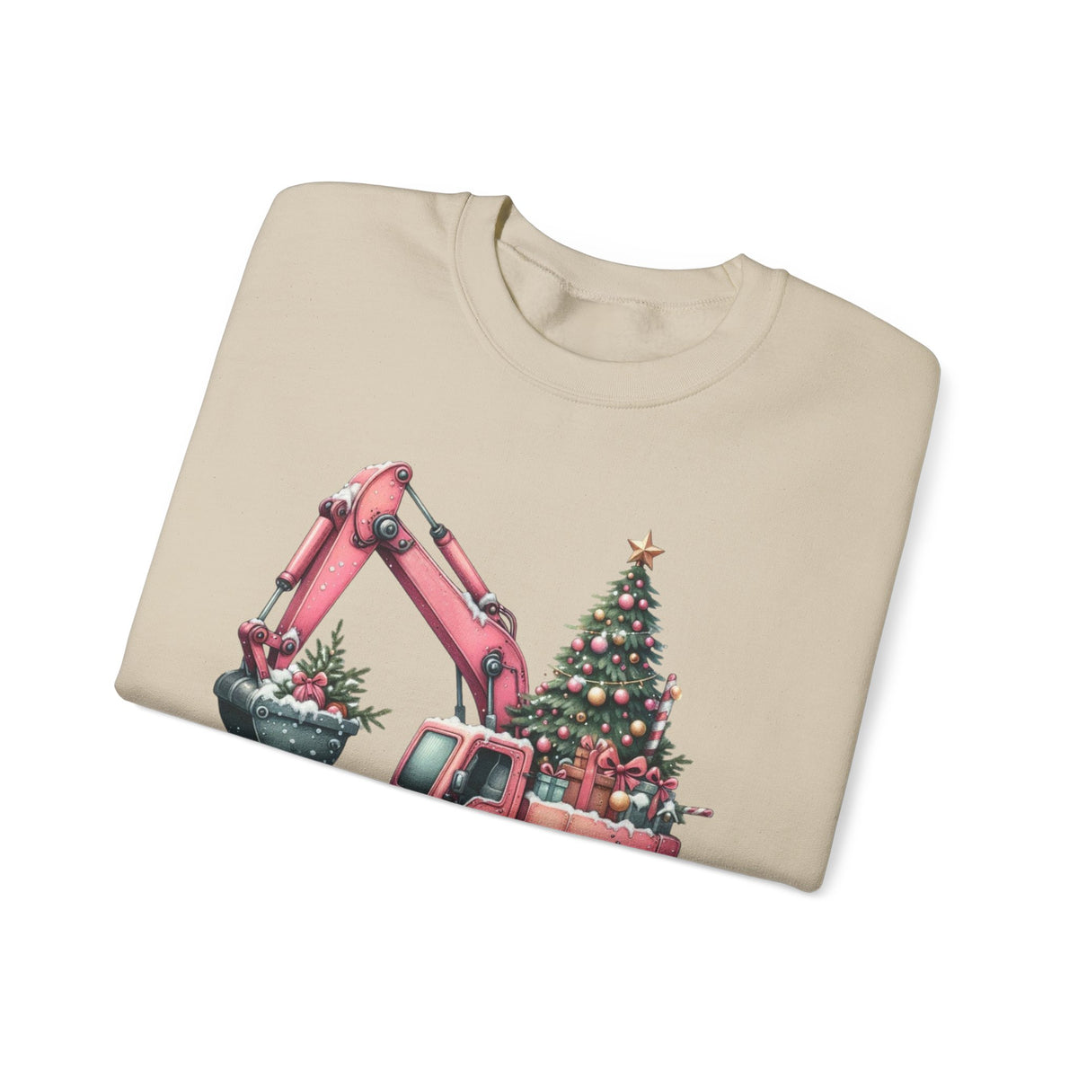 Excavator Merry Christmas Construction – Gildan Heavy Blend | Trendy Women’s Soft Sweatshirt. Direct to Garment. Printed & Shipped in the USA. Unisex Sizes.