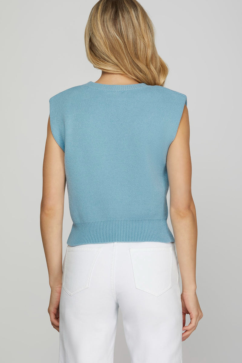 Sleeveless (Light Blue) Sweater Crop Top