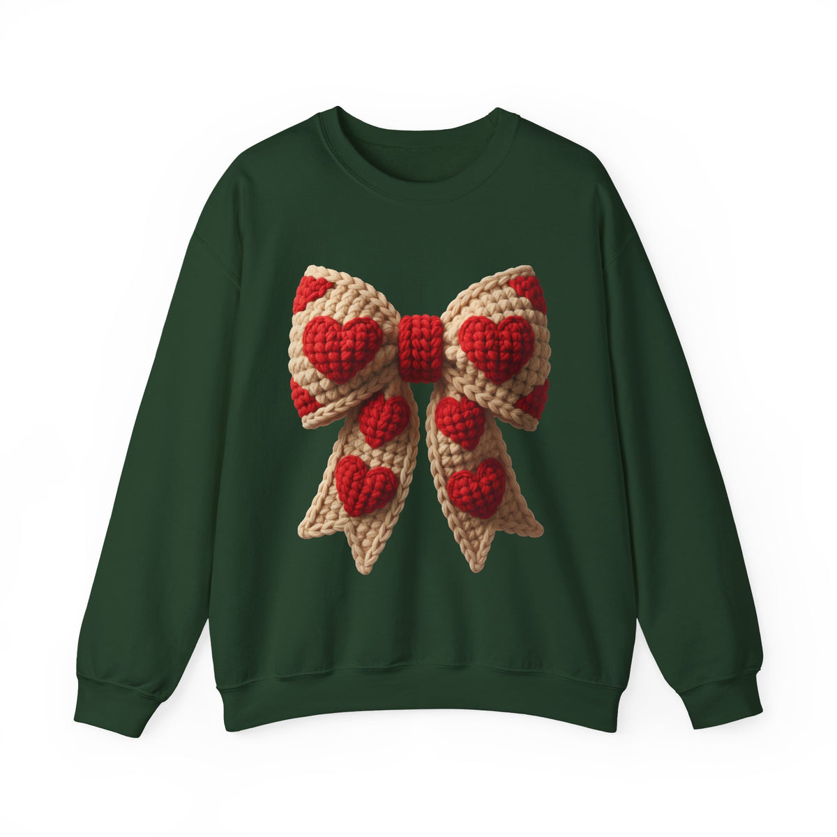Faux Crochet Valentine Bow – Gildan Heavy Blend | Trendy Women’s Soft Sweatshirt. Direct to Garment. Printed & Shipped in the USA. Unisex Sizes.