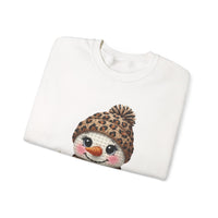 Leopard Snowman - Leopard Purse, Drink, Hat & Scarf – Gildan Heavy Blend | Trendy Women’s Soft Sweatshirt. Direct to Garment. Printed & Shipped in the USA. Unisex Sizes.