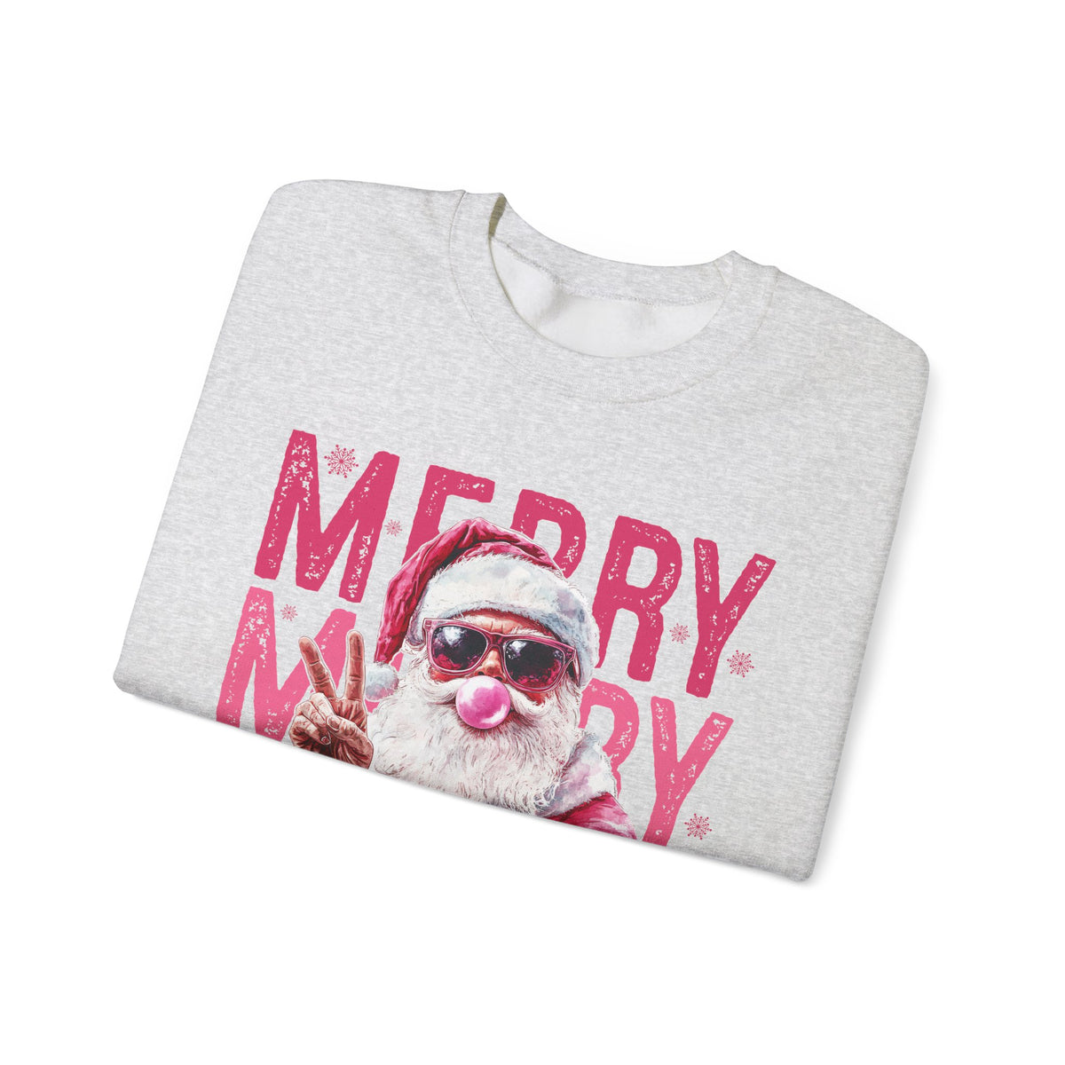 Pink Merry Christmas Bubblegum Santa – Gildan Heavy Blend | Trendy Women’s Soft Sweatshirt. Direct to Garment. Printed & Shipped in the USA. Unisex Sizes.