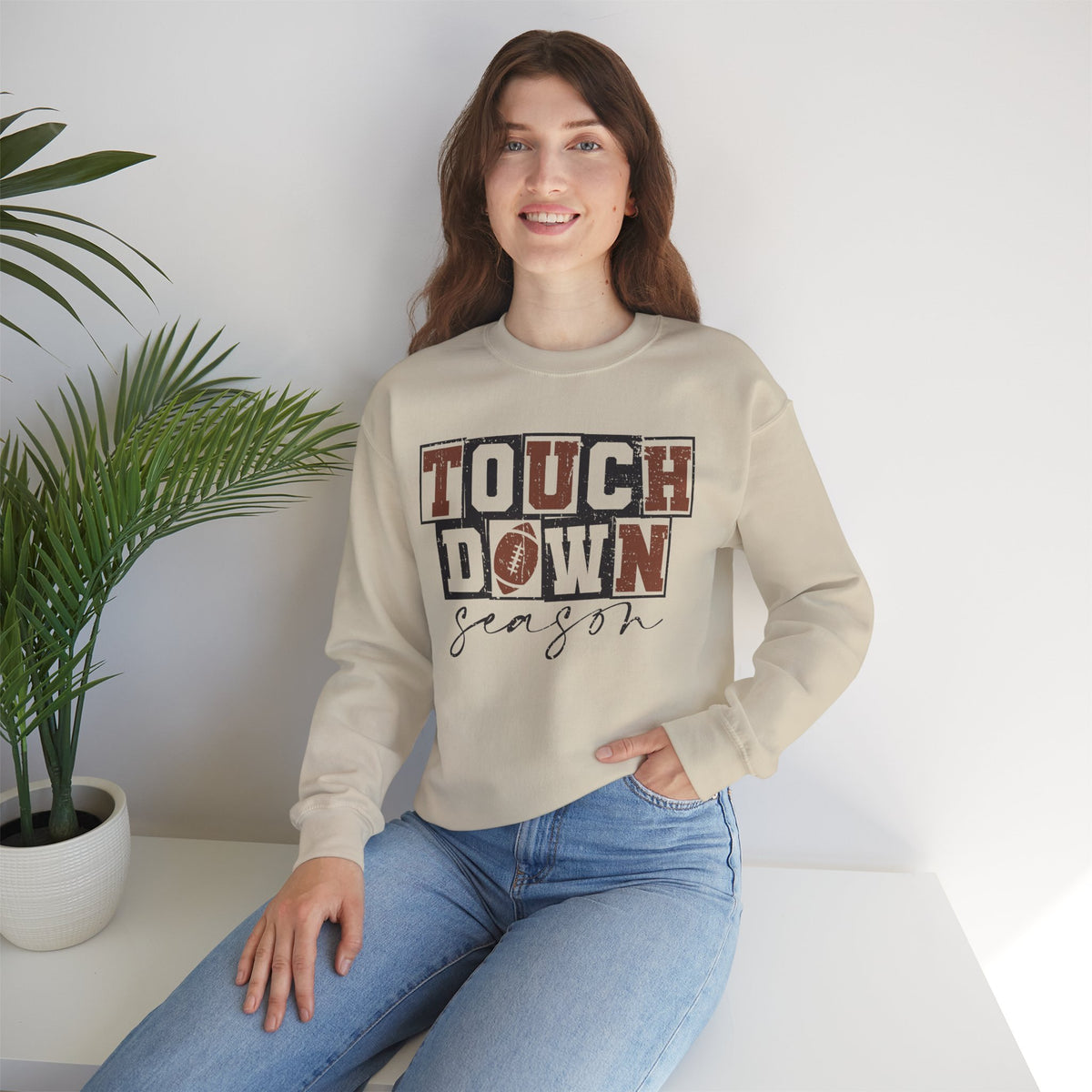 Touchdown Season - Distressed – Gildan Heavy Blend | Trendy Men's and Women’s Soft Sweatshirt. Direct to Garment. Printed & Shipped in the USA. Unisex Sizes.