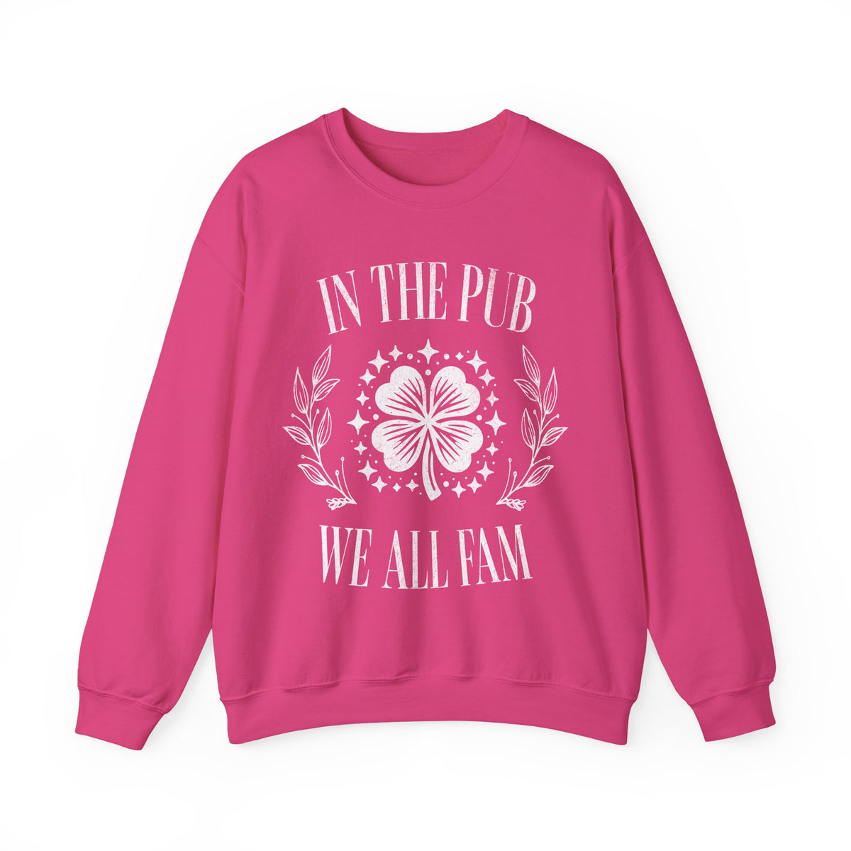In the Pub We All Fam, Vintage – Gildan Heavy Blend | Trendy Women’s and Men's Soft Sweatshirt. Direct to Garment. Printed & Shipped in the USA. Unisex Sizes.