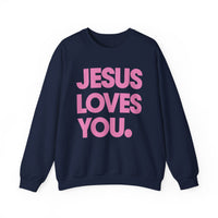 Jesus Loves You – Gildan Heavy Blend | Trendy Women’s and Men's Soft Sweatshirt. Direct to Garment. Printed & Shipped in the USA. Unisex Sizes.
