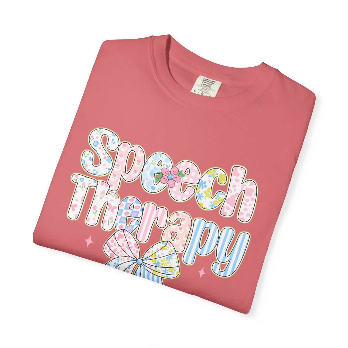 Speech Therapy - Pink Blue Coquette - Comfort Colors | Trendy Women's T-Shirt. Direct to Garment. Printed & Shipped in the USA. Unisex Sizes.
