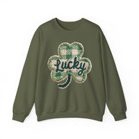 Lucky Shamrock Faux Knit – Gildan Heavy Blend | Trendy Men's and Women’s Soft Sweatshirt. Direct to Garment. Printed & Shipped in the USA. Unisex Sizes.