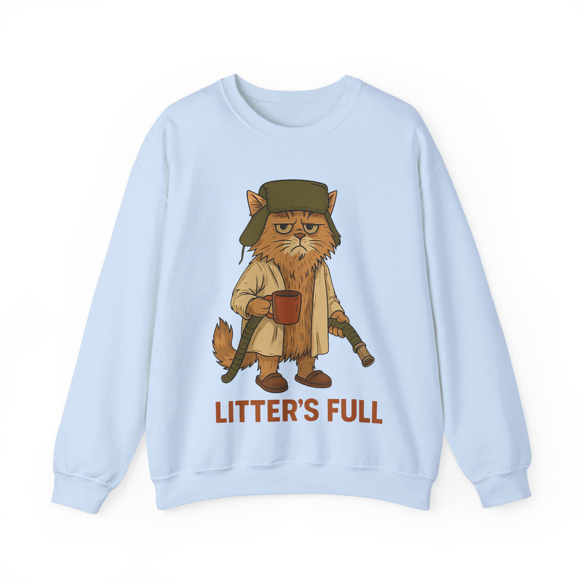 Litter's Full, Funny Cat – Gildan Heavy Blend | Trendy Men's and Women’s Soft Sweatshirt. Direct to Garment. Printed & Shipped in the USA. Unisex Sizes.