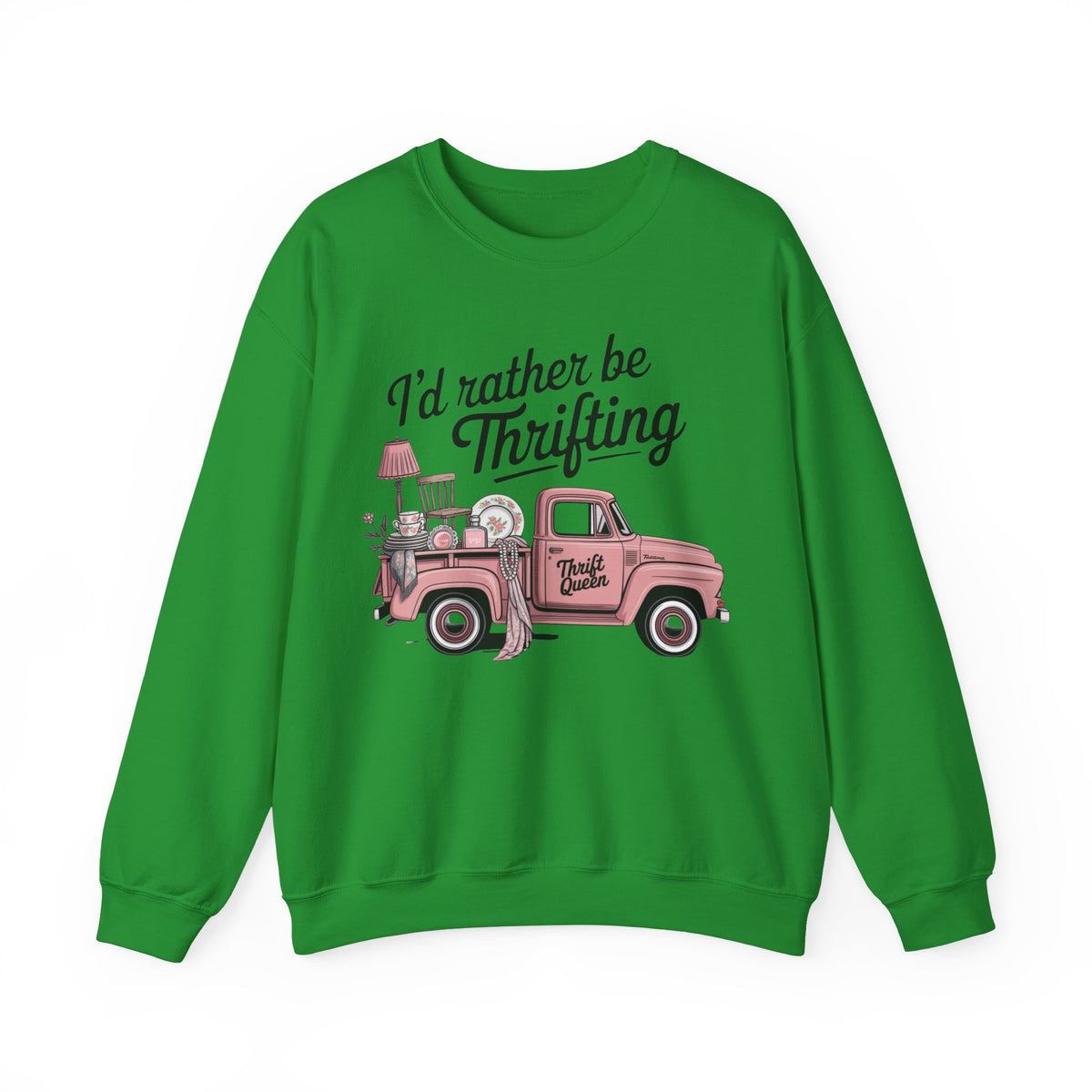 I'd Rather Be Thrifting. Pink Vintage Truck – Gildan Heavy Blend | Trendy Women’s Soft Sweatshirt. Direct to Garment. Printed & Shipped in the USA. Unisex Sizes.