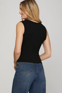 Sleeveless (Black) Knit Ribbed Tank Top