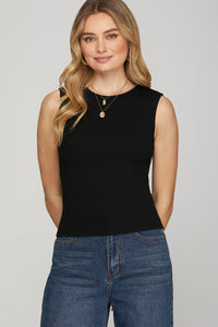 Sleeveless (Black) Knit Ribbed Tank Top