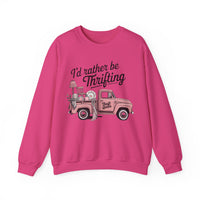 I'd Rather Be Thrifting. Pink Vintage Truck – Gildan Heavy Blend | Trendy Women’s Soft Sweatshirt. Direct to Garment. Printed & Shipped in the USA. Unisex Sizes.