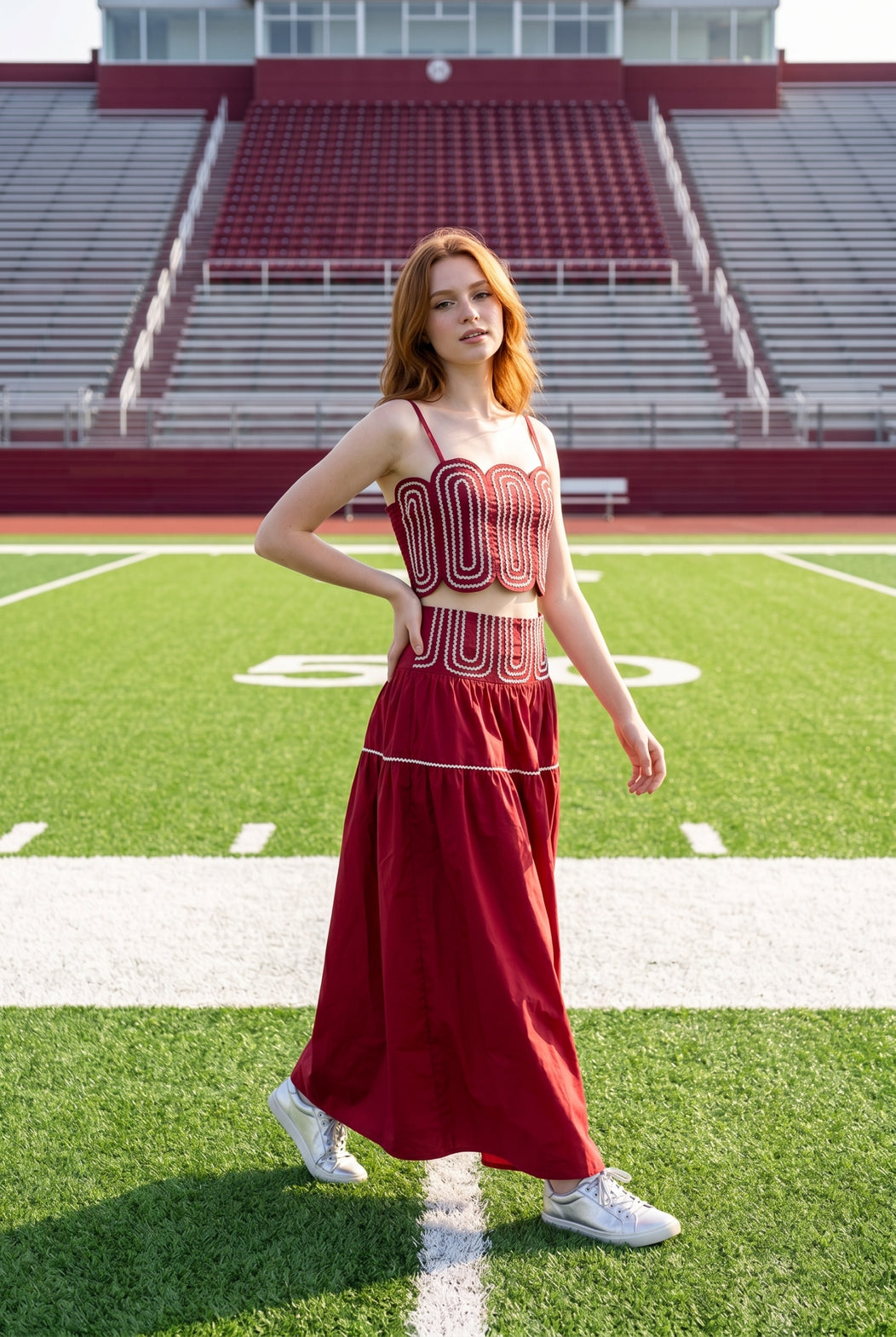 Lightweight Crimson Red (98% Cotton) Cropped Top & Skirt Set
