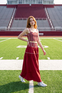 Lightweight Crimson Red (98% Cotton) Cropped Top & Skirt Set