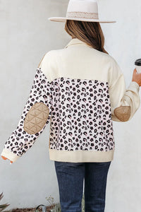 Khaki & Leopard Patchwork Quilted Button-Front Lightweight Jacket with Pockets