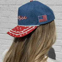 Embroidered (Red, White & Blue) America with Flag Patch Snapback Hat