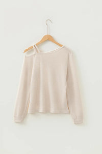 Ivory Textured Knit Off-The-Shoulder Long Sleeve Top